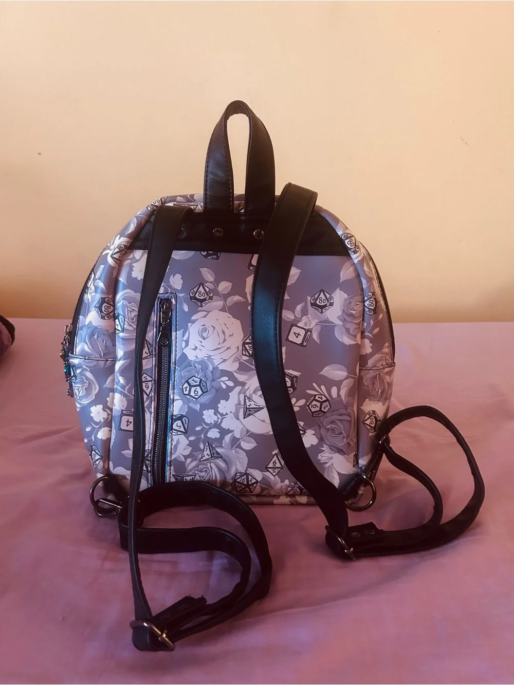 Loungefly Gray Floral & Dice Mini Backpack
